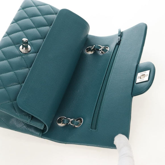 CHANEL Matelasse 23 Double Flap Chain Bag Caviar Skin Green CC Auth am13250SM