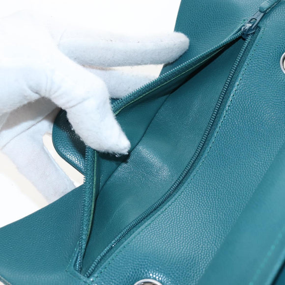 CHANEL Matelasse 23 Double Flap Chain Bag Caviar Skin Green CC Auth am13250SM