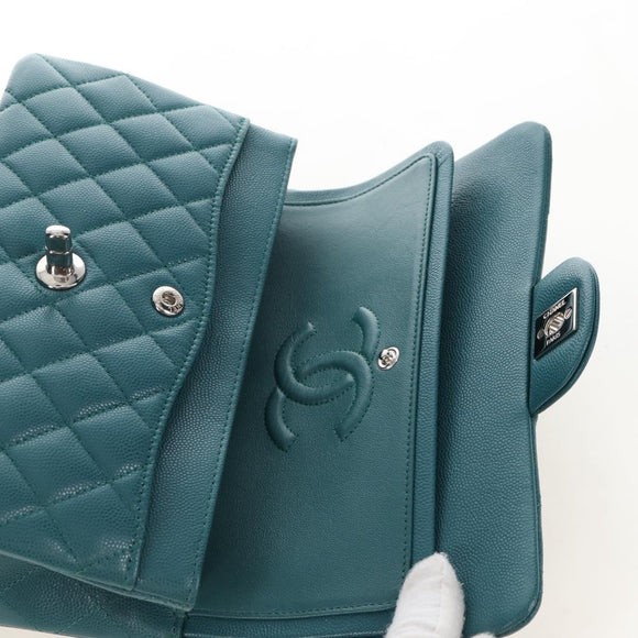 CHANEL Matelasse 23 Double Flap Chain Bag Caviar Skin Green CC Auth am13250SM