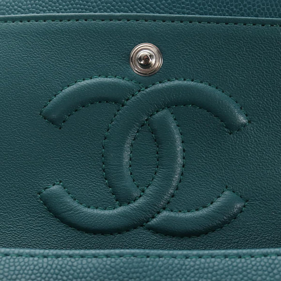 CHANEL Matelasse 23 Double Flap Chain Bag Caviar Skin Green CC Auth am13250SM