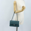 CHANEL Matelasse 23 Double Flap Chain Bag Caviar Skin Green CC Auth am13250SM-31