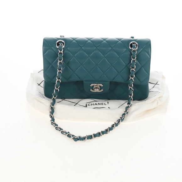 CHANEL Matelasse 23 Double Flap Chain Bag Caviar Skin Green CC Auth am13250SM