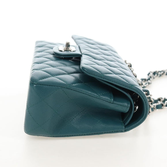 CHANEL Matelasse 23 Double Flap Chain Bag Caviar Skin Green CC Auth am13250SM