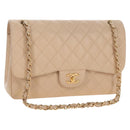 CHANEL Matelasse 30 Double Flap Chain Bag Caviar Skin Beige CC Auth am13251SM-1