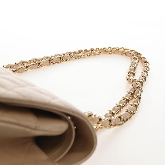 CHANEL Matelasse 30 Double Flap Chain Bag Caviar Skin Beige CC Auth am13251SM