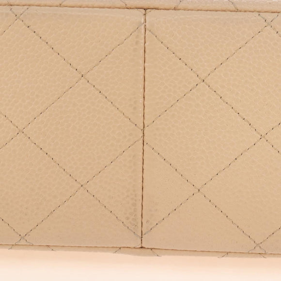 CHANEL Matelasse 30 Double Flap Chain Bag Caviar Skin Beige CC Auth am13251SM