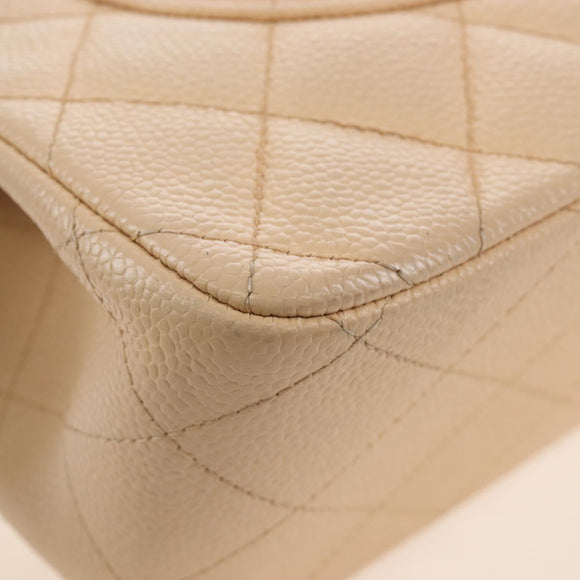 CHANEL Matelasse 30 Double Flap Chain Bag Caviar Skin Beige CC Auth am13251SM