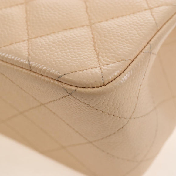 CHANEL Matelasse 30 Double Flap Chain Bag Caviar Skin Beige CC Auth am13251SM