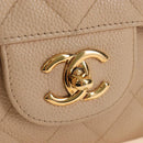 CHANEL Matelasse 30 Double Flap Chain Bag Caviar Skin Beige CC Auth am13251SM-18
