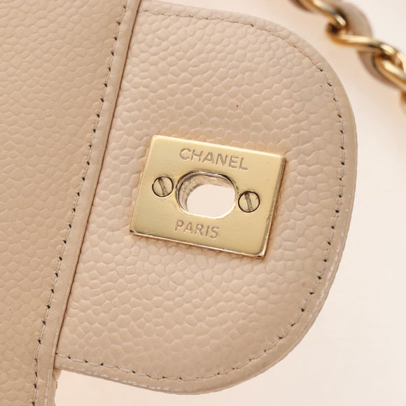 CHANEL Matelasse 30 Double Flap Chain Bag Caviar Skin Beige CC Auth am13251SM