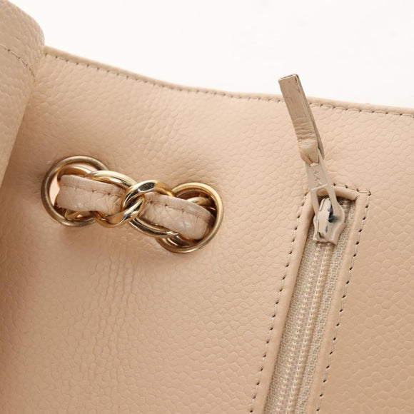 CHANEL Matelasse 30 Double Flap Chain Bag Caviar Skin Beige CC Auth am13251SM