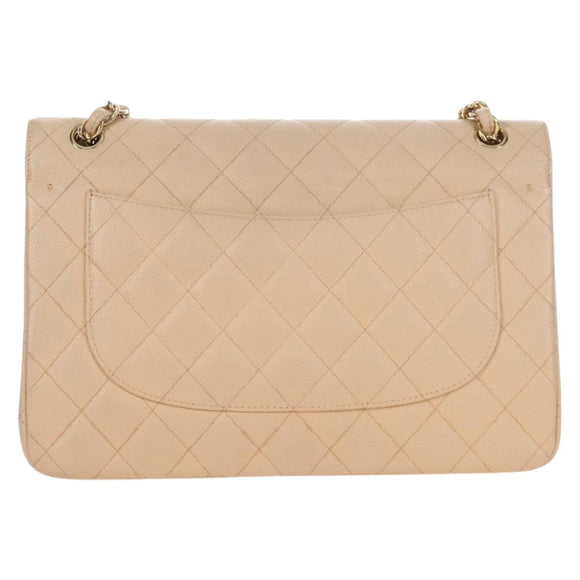 CHANEL Matelasse 30 Double Flap Chain Bag Caviar Skin Beige CC Auth am13251SM
