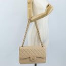 CHANEL Matelasse 30 Double Flap Chain Bag Caviar Skin Beige CC Auth am13251SM-33