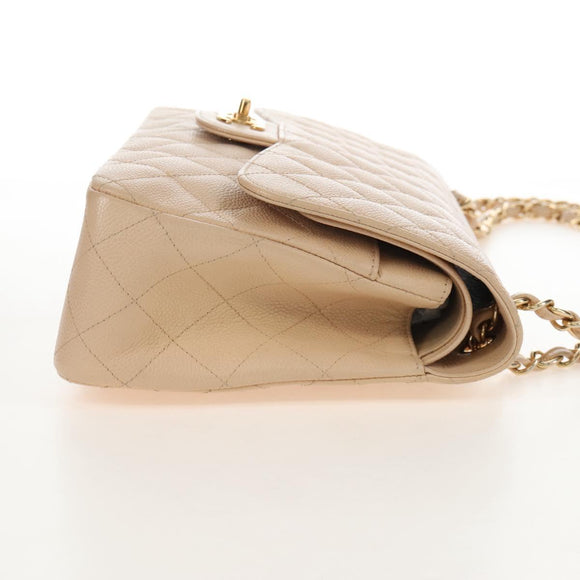 CHANEL Matelasse 30 Double Flap Chain Bag Caviar Skin Beige CC Auth am13251SM