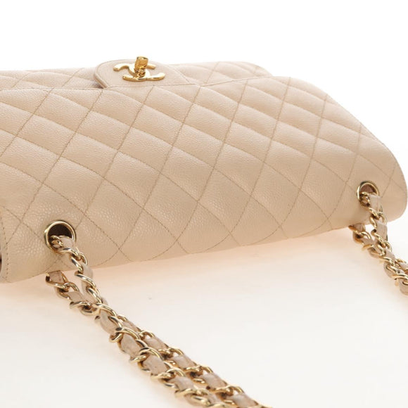 CHANEL Matelasse 30 Double Flap Chain Bag Caviar Skin Beige CC Auth am13251SM
