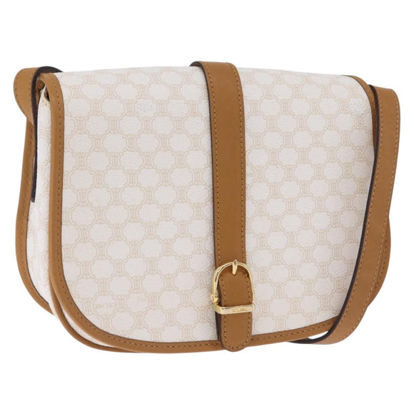 CELINE Macadam Canvas Shoulder Bag PVC Leather White Gold Auth am13259V