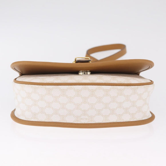 CELINE Macadam Canvas Shoulder Bag PVC Leather White Gold Auth am13259V
