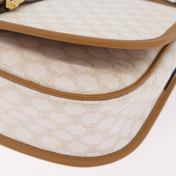 CELINE Macadam Canvas Shoulder Bag PVC Leather White Gold Auth am13259V