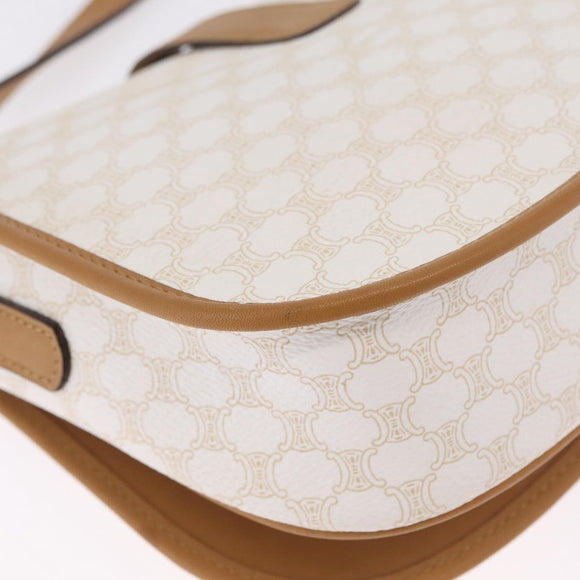 CELINE Macadam Canvas Shoulder Bag PVC Leather White Gold Auth am13259V