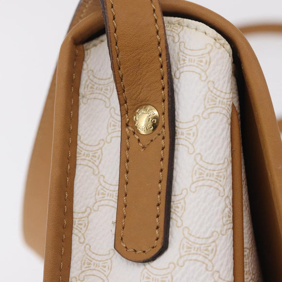 CELINE Macadam Canvas Shoulder Bag PVC Leather White Gold Auth am13259V