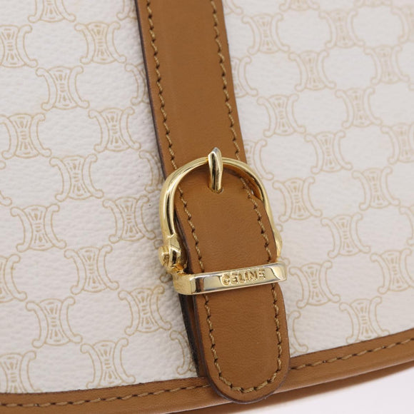 CELINE Macadam Canvas Shoulder Bag PVC Leather White Gold Auth am13259V