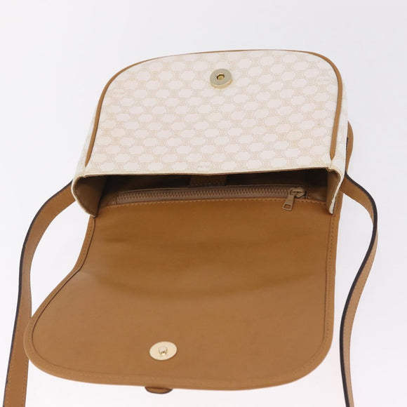 CELINE Macadam Canvas Shoulder Bag PVC Leather White Gold Auth am13259V