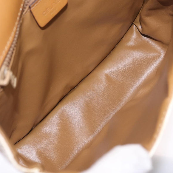 CELINE Macadam Canvas Shoulder Bag PVC Leather White Gold Auth am13259V