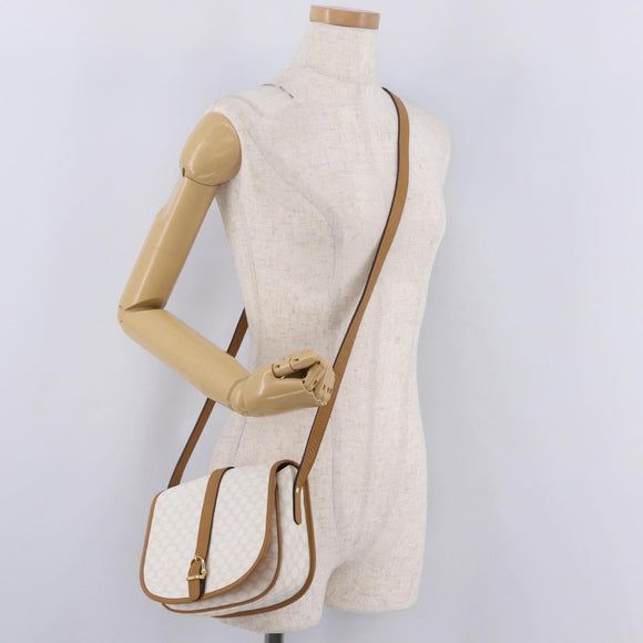 CELINE Macadam Canvas Shoulder Bag PVC Leather White Gold Auth am13259V