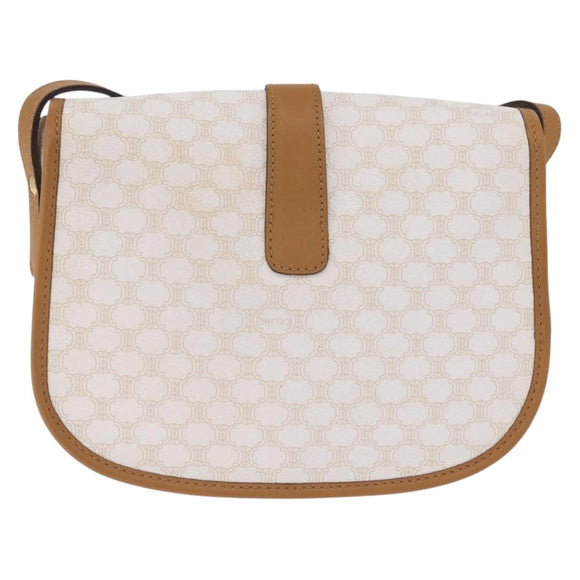 CELINE Macadam Canvas Shoulder Bag PVC Leather White Gold Auth am13259V