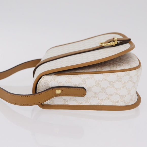 CELINE Macadam Canvas Shoulder Bag PVC Leather White Gold Auth am13259V