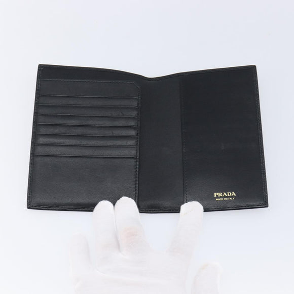 PRADA Passport Case Saffiano leather Black Gold Auth am13278V