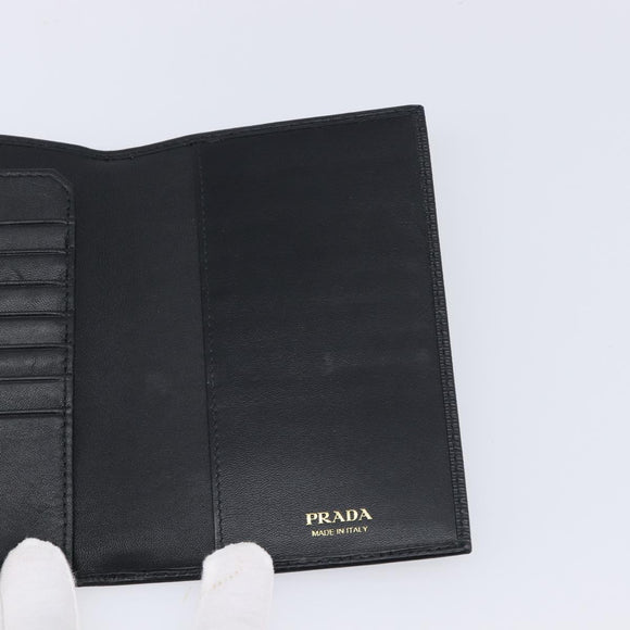 PRADA Passport Case Saffiano leather Black Gold Auth am13278V