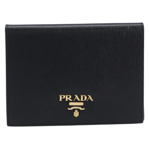 PRADA Passport Case Saffiano leather Black Gold Auth am13278V