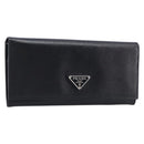PRADA Long Wallet Saffiano leather Black Silver 1M1132 Auth am13290V-1