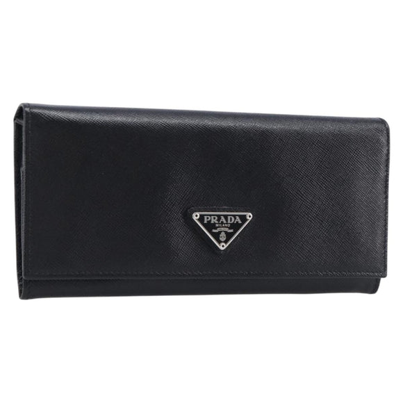 PRADA Long Wallet Saffiano leather Black Silver 1M1132 Auth am13290V