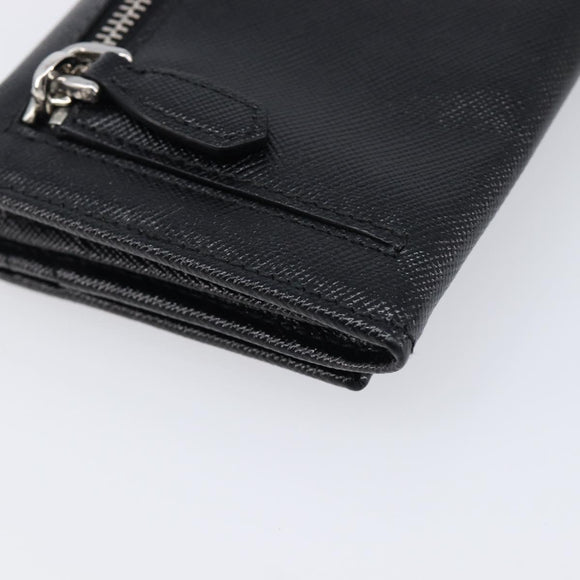 PRADA Long Wallet Saffiano leather Black Silver 1M1132 Auth am13290V
