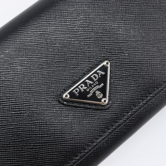 PRADA Long Wallet Saffiano leather Black Silver 1M1132 Auth am13290V