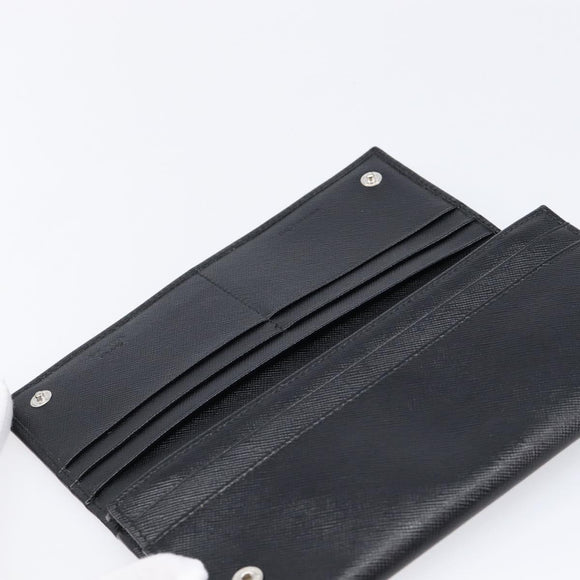 PRADA Long Wallet Saffiano leather Black Silver 1M1132 Auth am13290V