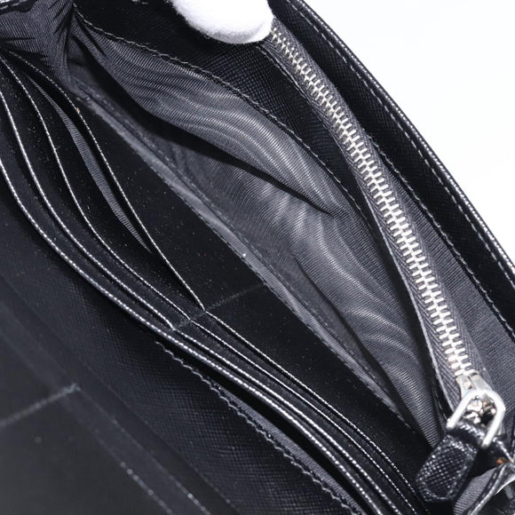 PRADA Long Wallet Saffiano leather Black Silver 1M1132 Auth am13290V