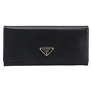PRADA Long Wallet Saffiano leather Black Silver 1M1132 Auth am13290V-2