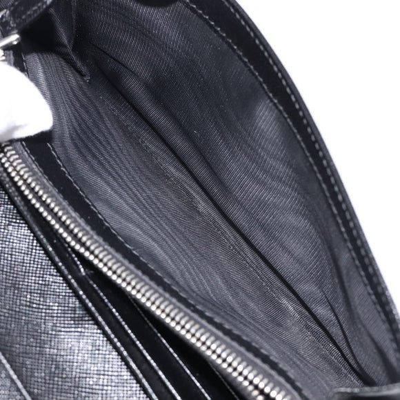 PRADA Long Wallet Saffiano leather Black Silver 1M1132 Auth am13290V