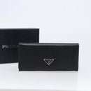 PRADA Long Wallet Saffiano leather Black Silver 1M1132 Auth am13290V-25