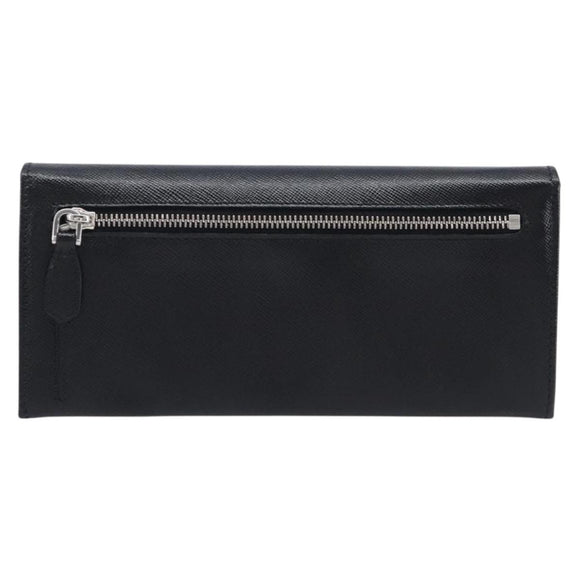 PRADA Long Wallet Saffiano leather Black Silver 1M1132 Auth am13290V