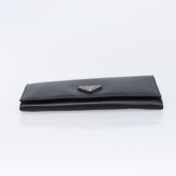 PRADA Long Wallet Saffiano leather Black Silver 1M1132 Auth am13290V