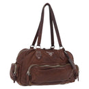 PRADA Shoulder Bag Leather Brown Silver BR2804 Auth am13291V-1