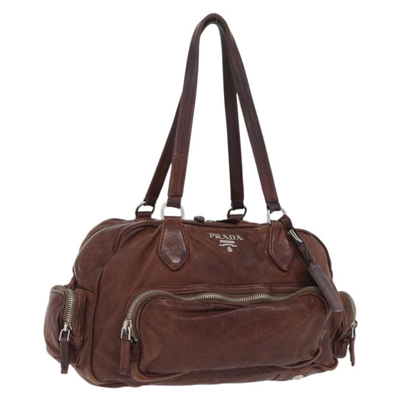 PRADA Shoulder Bag Leather Brown Silver BR2804 Auth am13291V