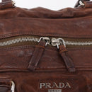 PRADA Shoulder Bag Leather Brown Silver BR2804 Auth am13291V-15