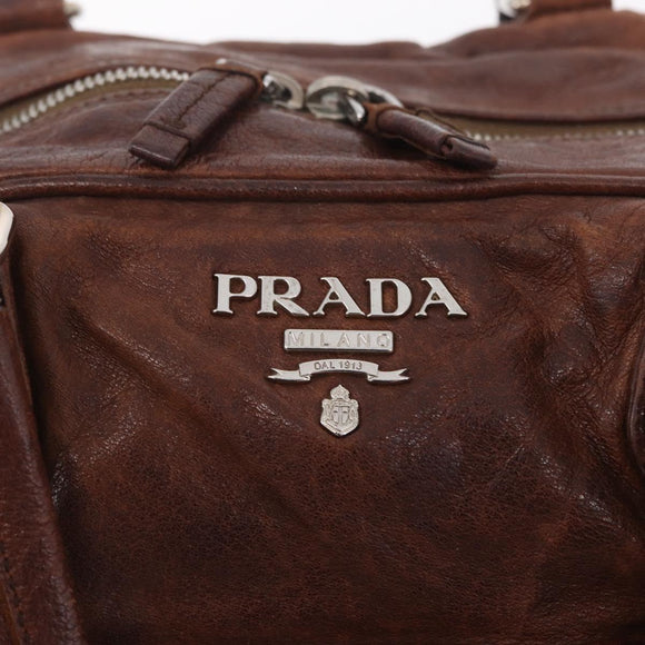 PRADA Shoulder Bag Leather Brown Silver BR2804 Auth am13291V