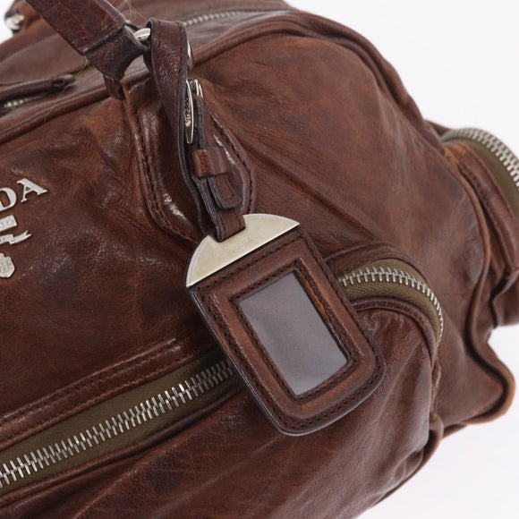 PRADA Shoulder Bag Leather Brown Silver BR2804 Auth am13291V