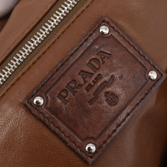 PRADA Shoulder Bag Leather Brown Silver BR2804 Auth am13291V